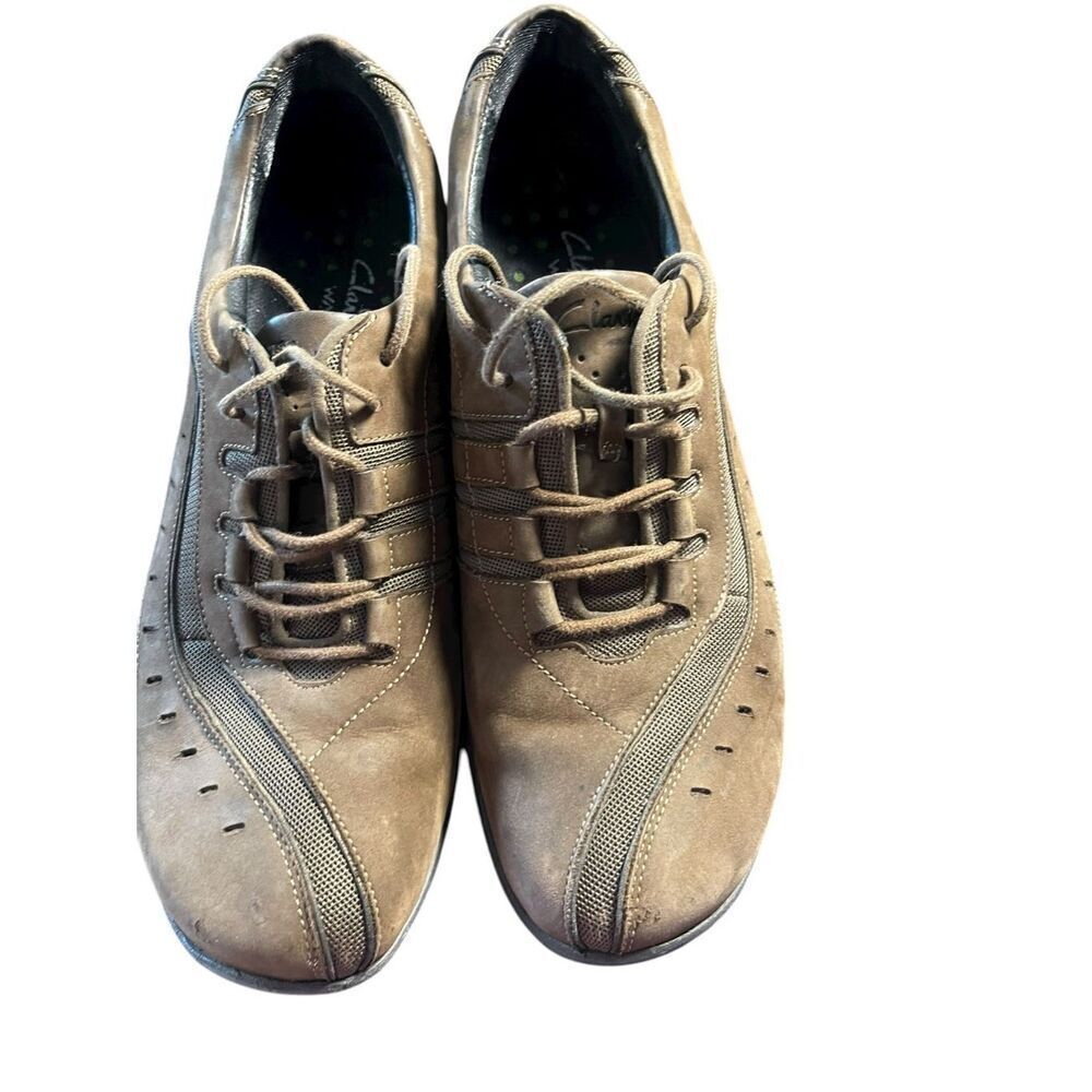 Clarks Womens Wave Olive Green Leather Lace Up Sneaker Walking Shoes Size 11M